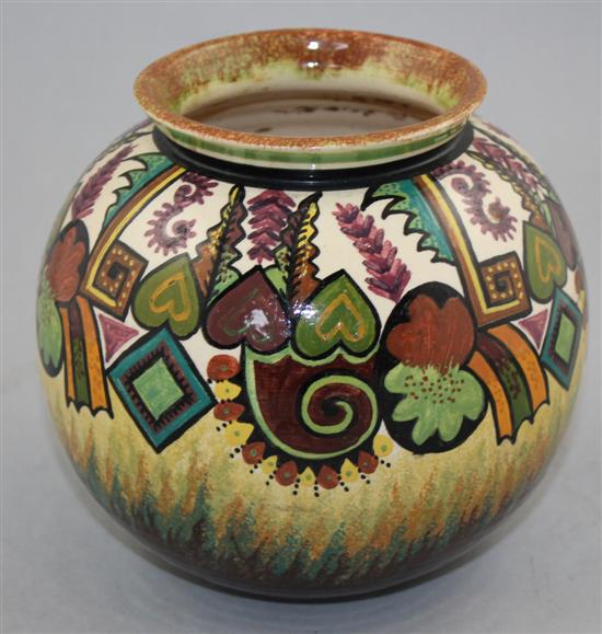 A Paul Fouillen decorated Quimper pottery vase, c.1930, 16.5cm